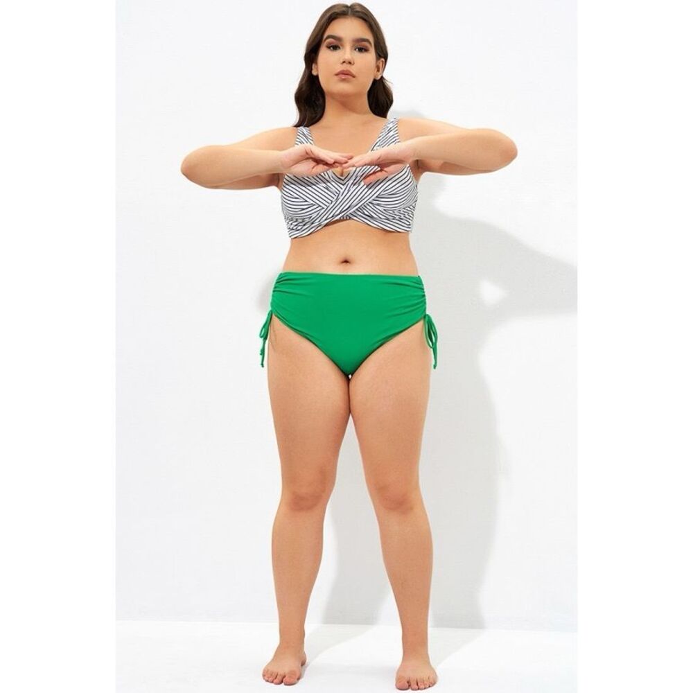 MEET.CURVE Women’s Green High Waist Adjustable Side Bikini Bottom Size XL
